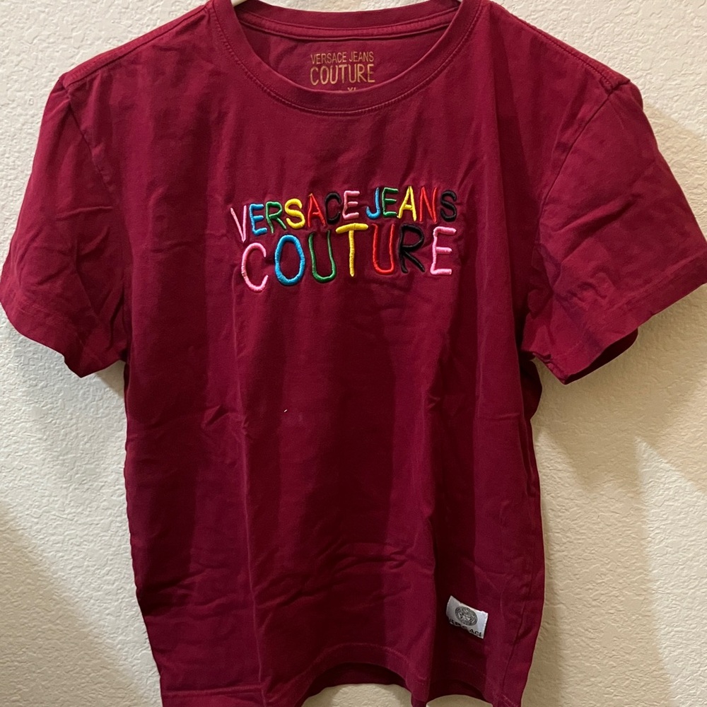 Versace Jeans Collection Red Tee with Colorful Logo